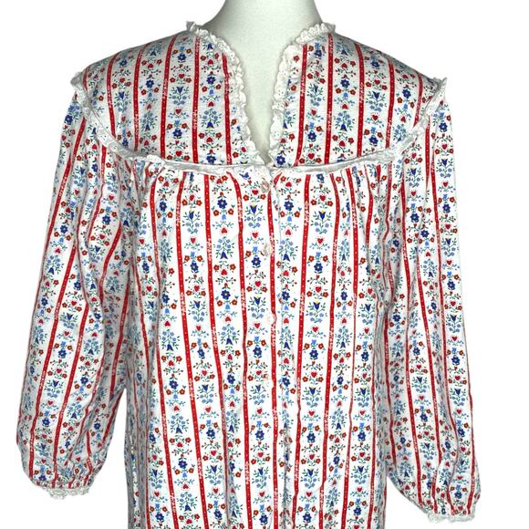 Lanz of Sazburg Long Flannel Nightgown White Red Eyelet Hearts XL Cottagecore - Picture 6 of 16